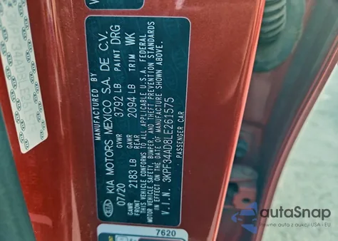 2020 Kia Forte Gt Line из США, поврежденный, VIN 3KPF34AD8LE261575